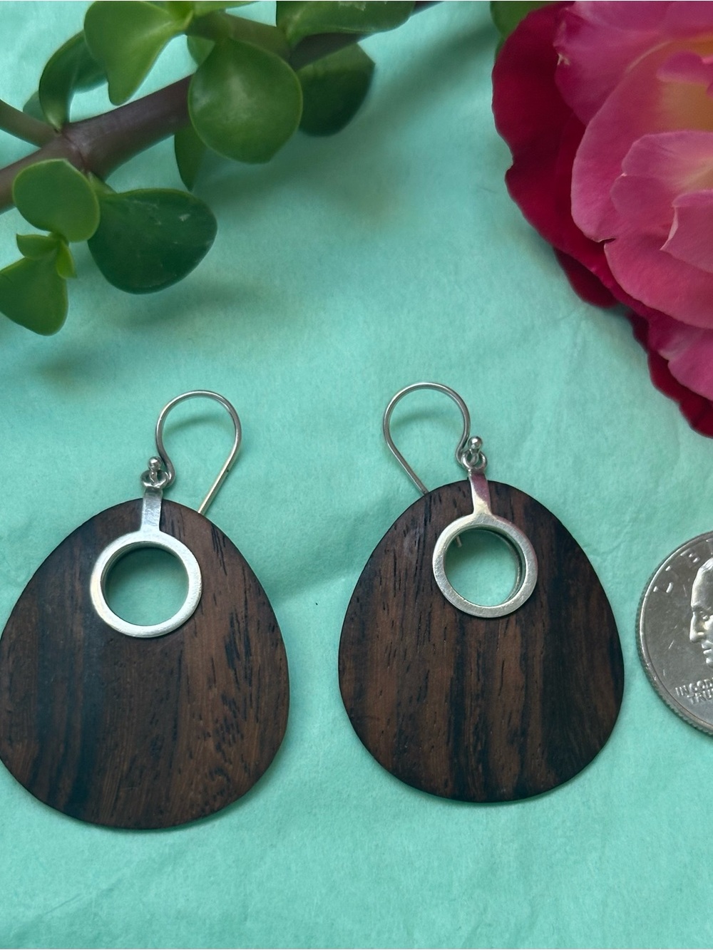 Silpada Handcrafted Dark Wood and Silver Drop Earrings